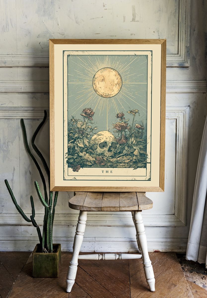Moonlit Skull Botanical Poster. room preview