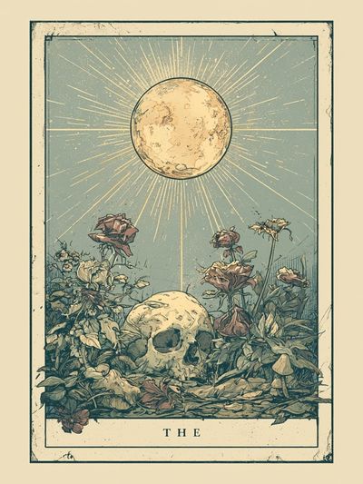 Moonlit Skull Botanical Poster.