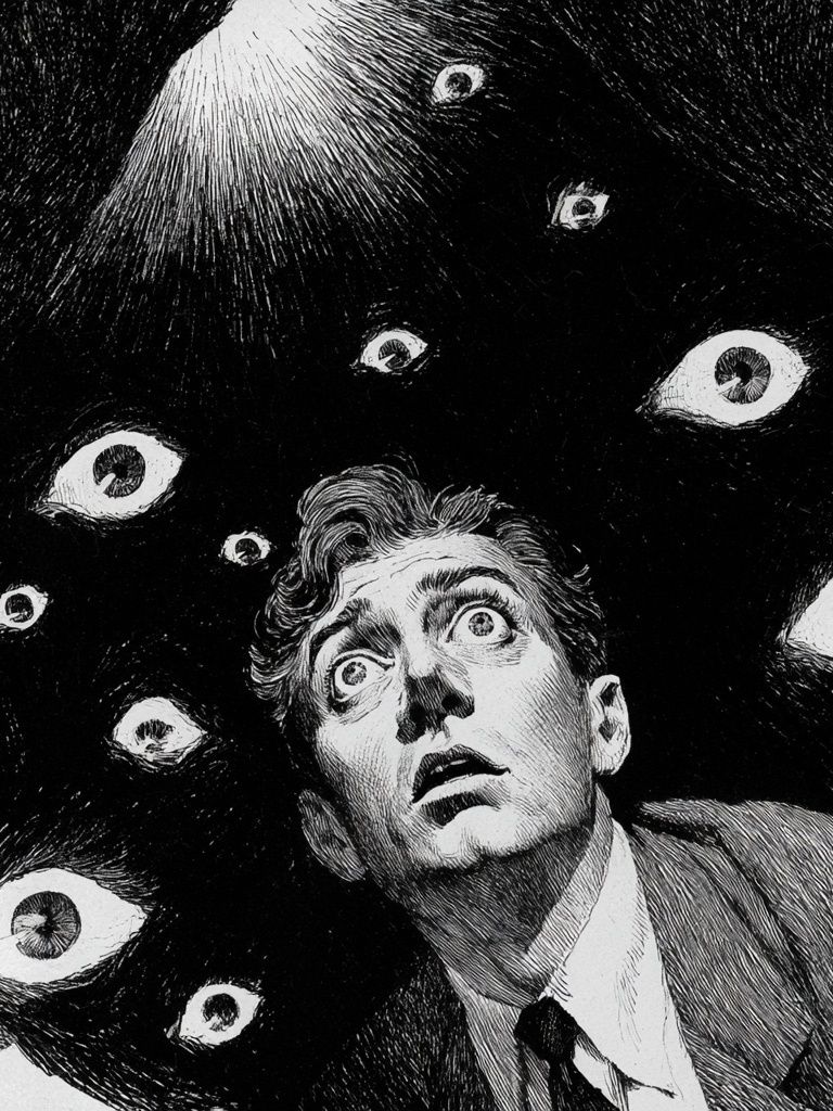 Surreal Eyes and Man Portrait Print. poster detail