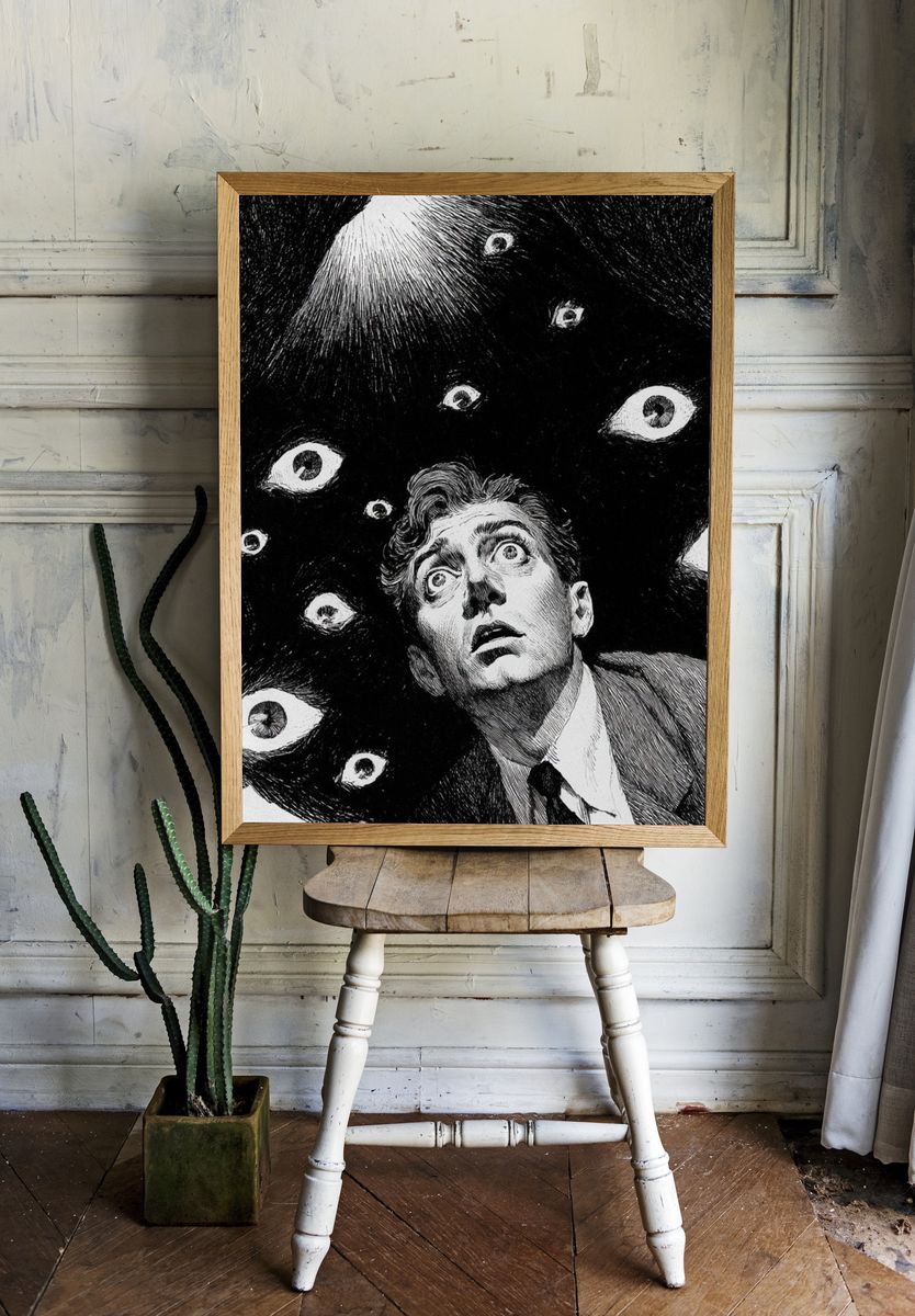 Surreal Eyes and Man Portrait Print. — room view 1