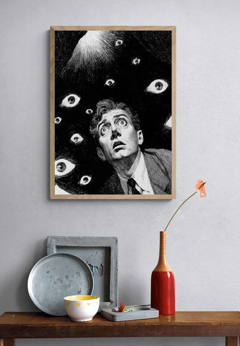 Surreal Eyes and Man Portrait Print. — room view 3