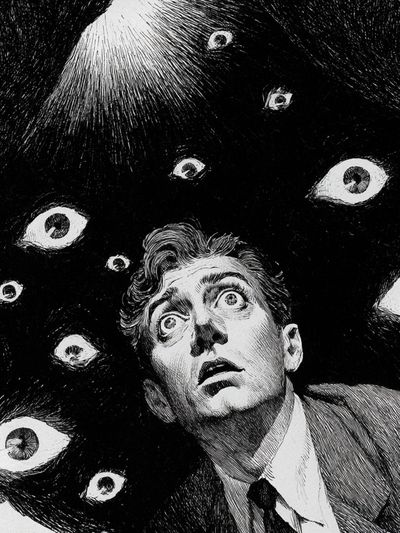 Surreal Eyes and Man Portrait Print. poster