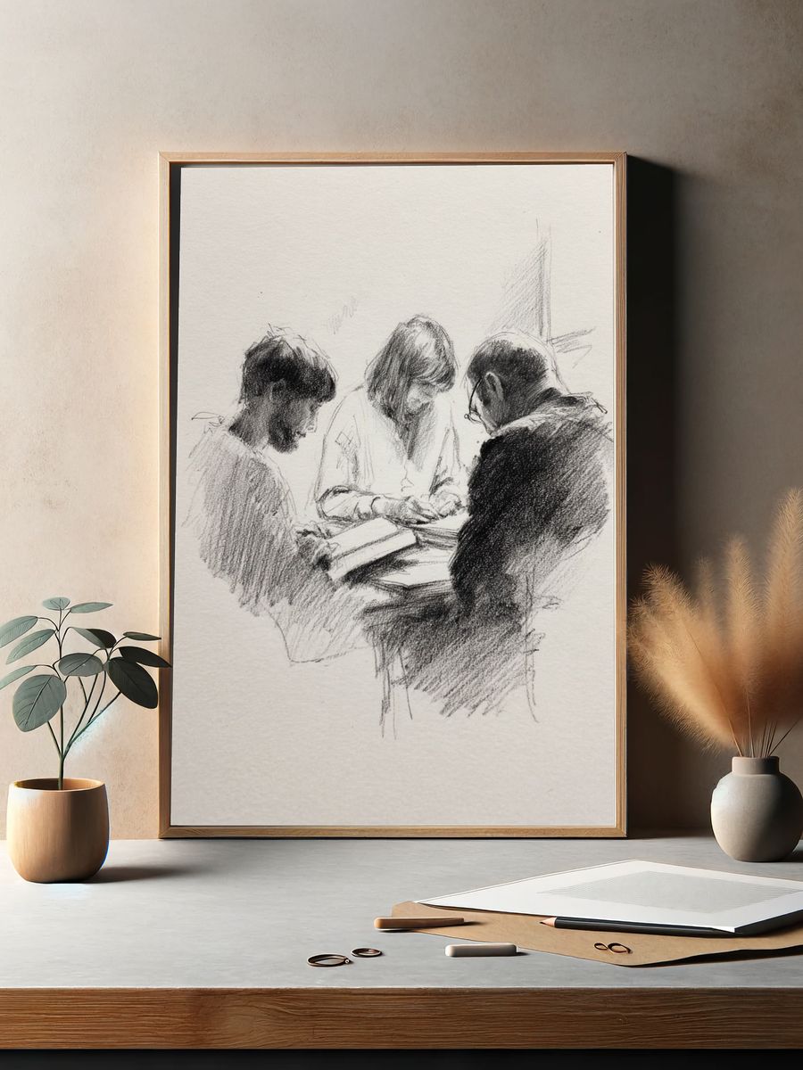 Charcoal Study of Three Figures Poster. — room view 2