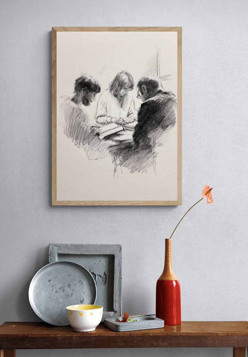 Charcoal Study of Three Figures Poster. — room view 3