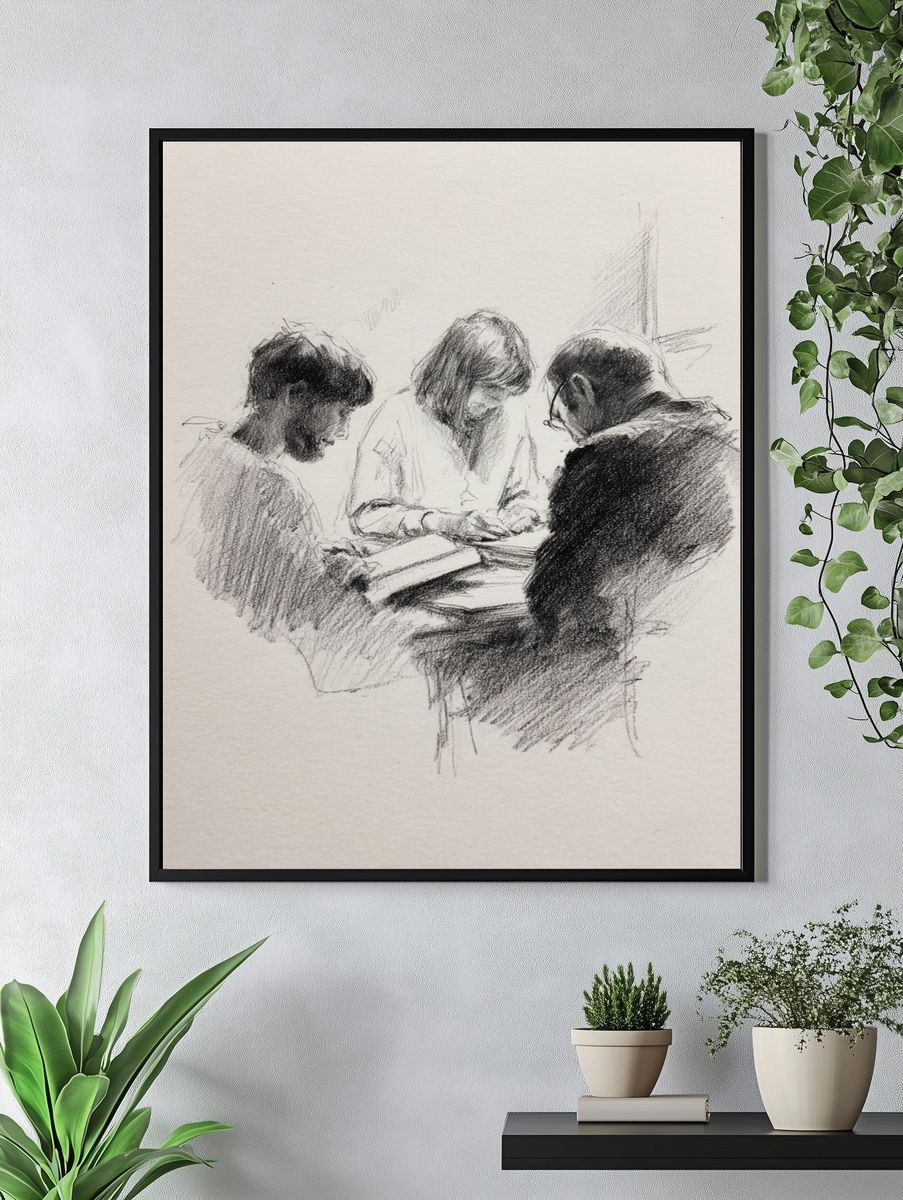 Charcoal Study of Three Figures Poster. — room view 4