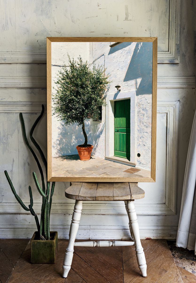 Mediterranean Courtyard Olive Tree Print. — room view 1
