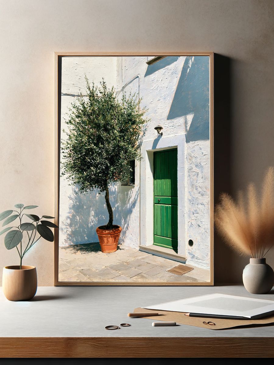 Mediterranean Courtyard Olive Tree Print. — room view 2