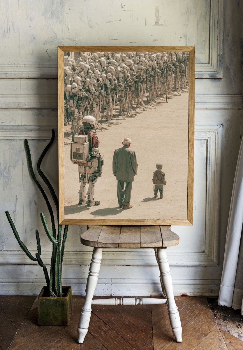 Human and Robots Surrealism Print. — room view 1