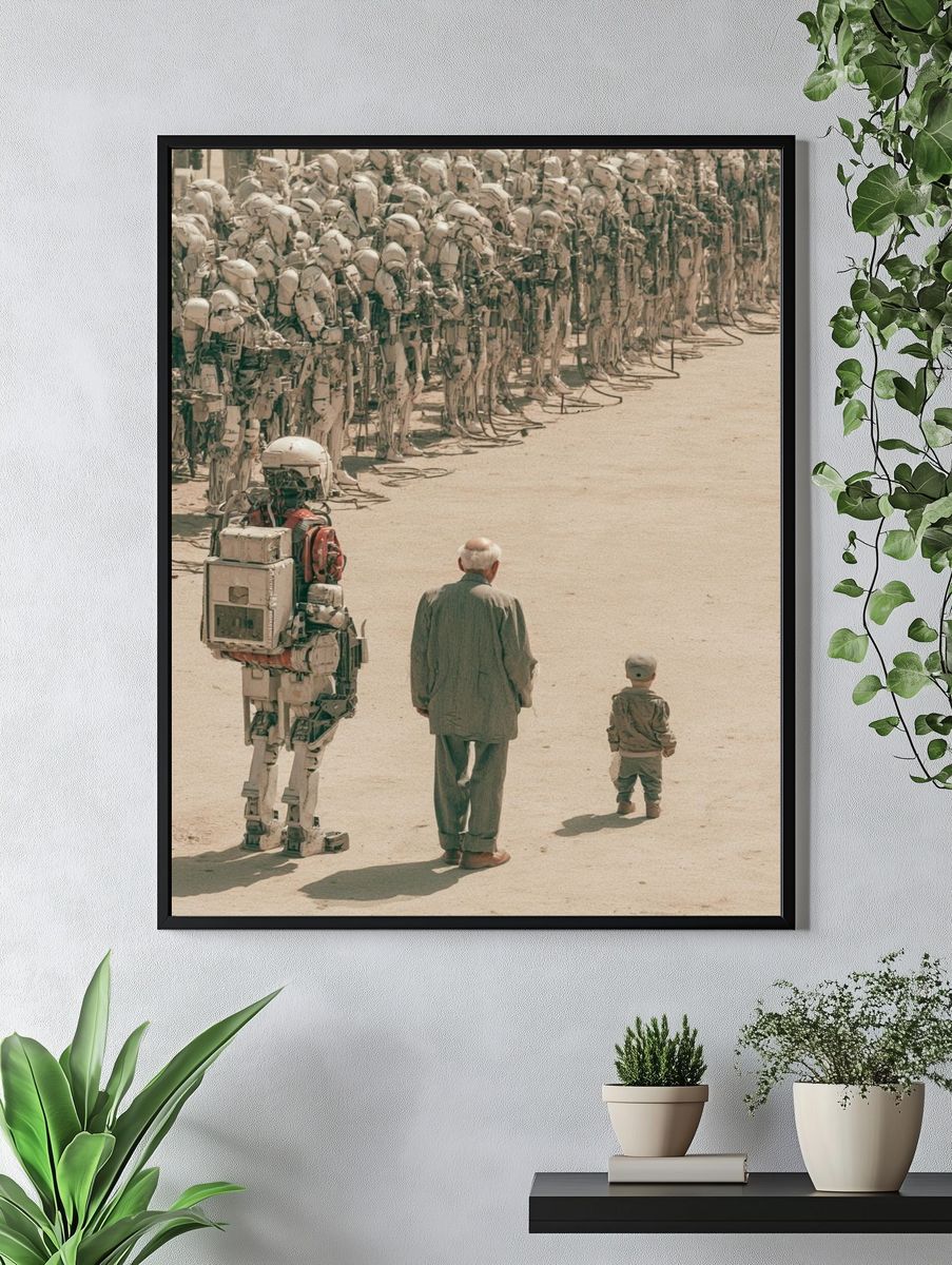 Human and Robots Surrealism Print. — room view 4