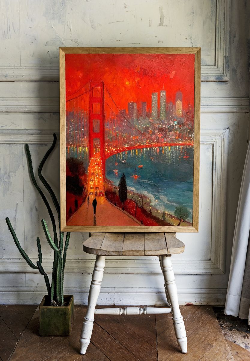 Golden Gate Bridge Sunset Cityscape Print. room preview