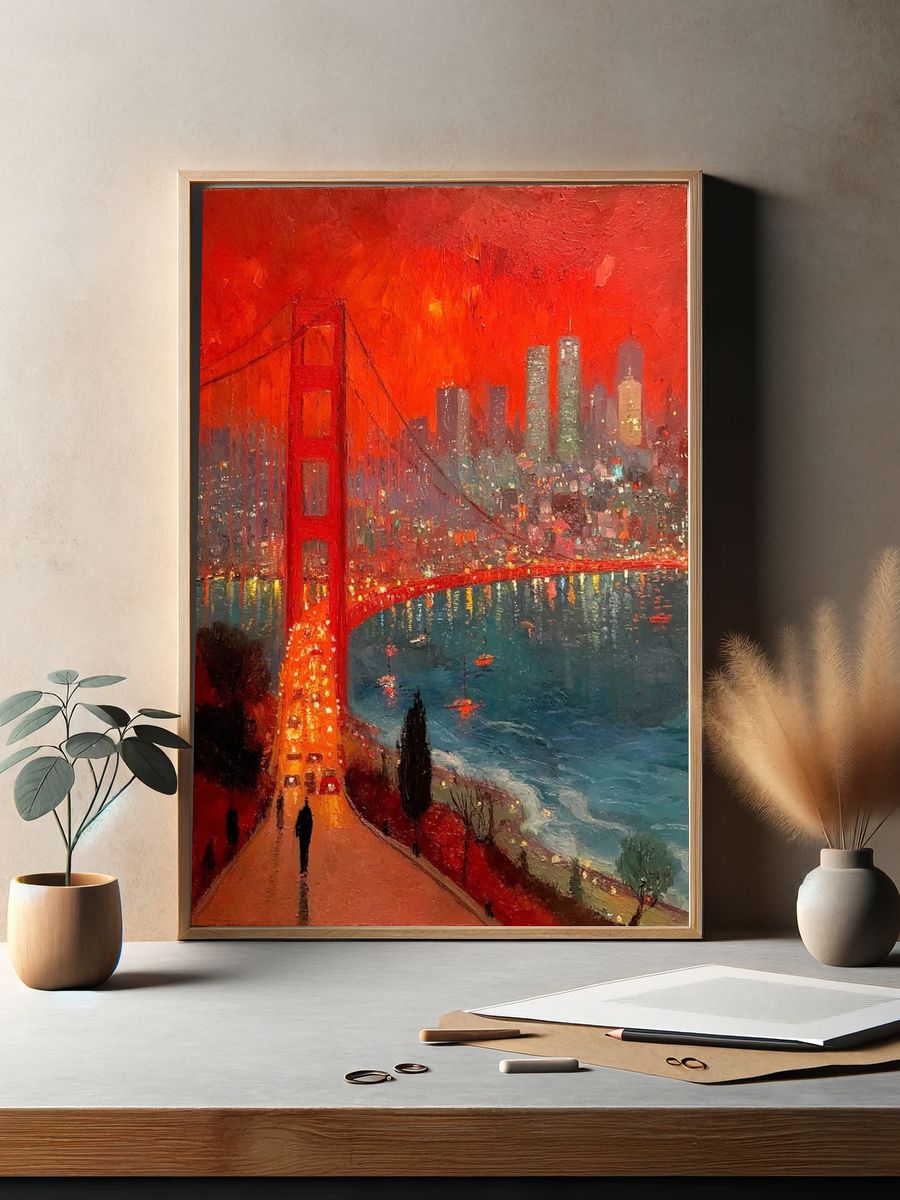 Golden Gate Bridge Sunset Cityscape Print. — room view 2