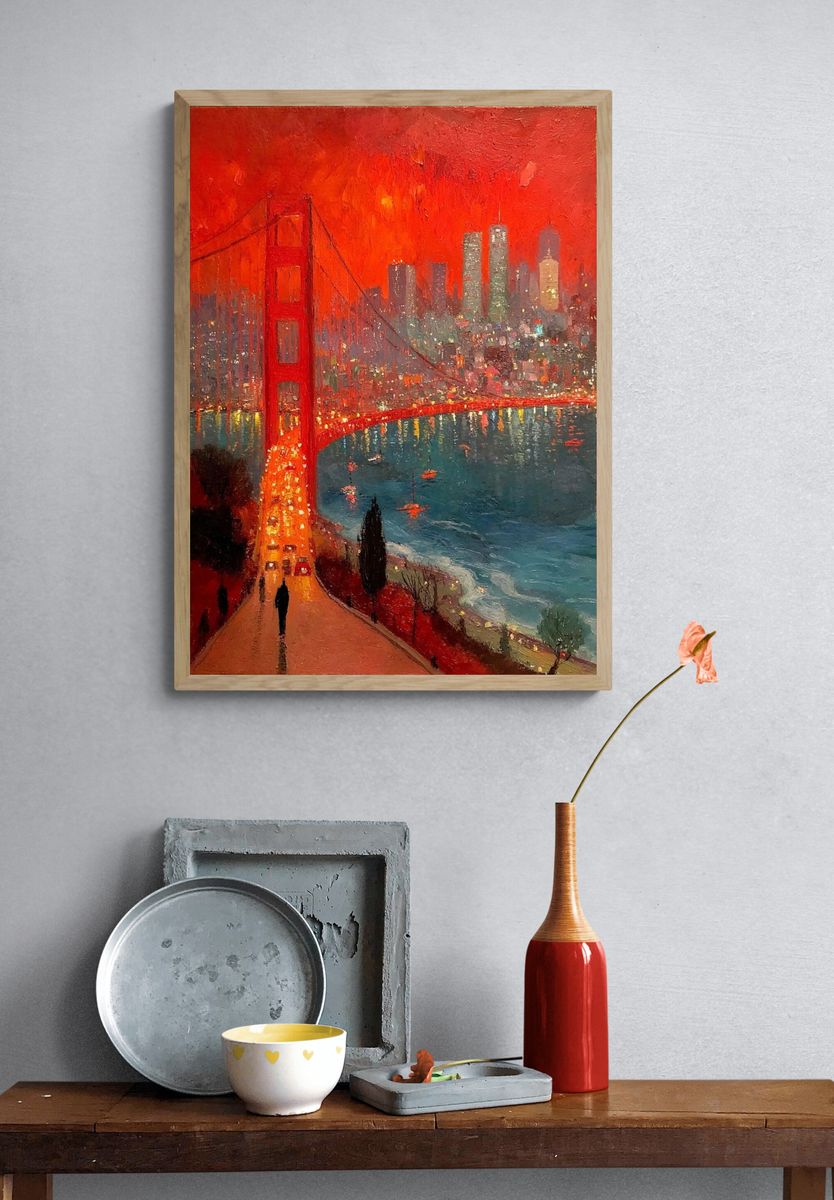 Golden Gate Bridge Sunset Cityscape Print. — room view 3