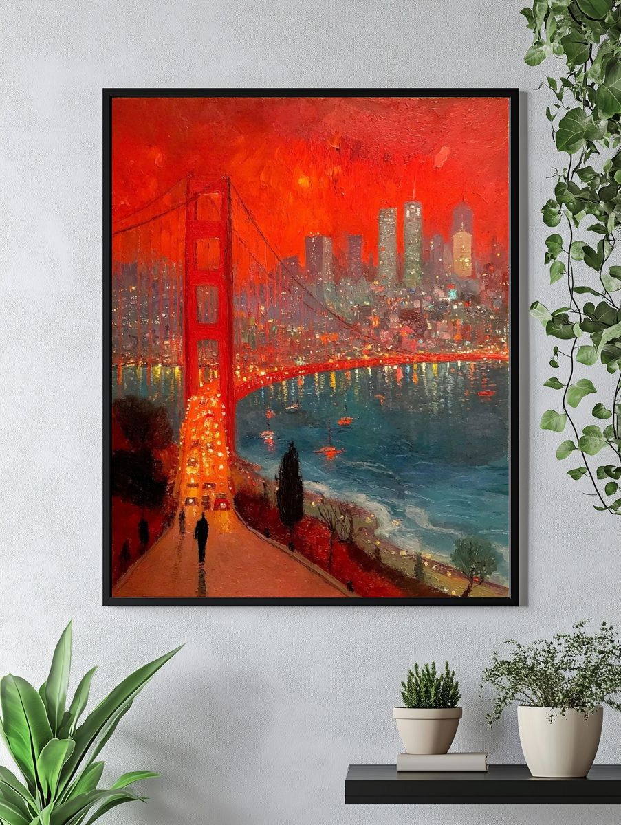 Golden Gate Bridge Sunset Cityscape Print. — room view 4