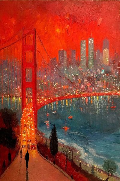 Golden Gate Bridge Sunset Cityscape Print.