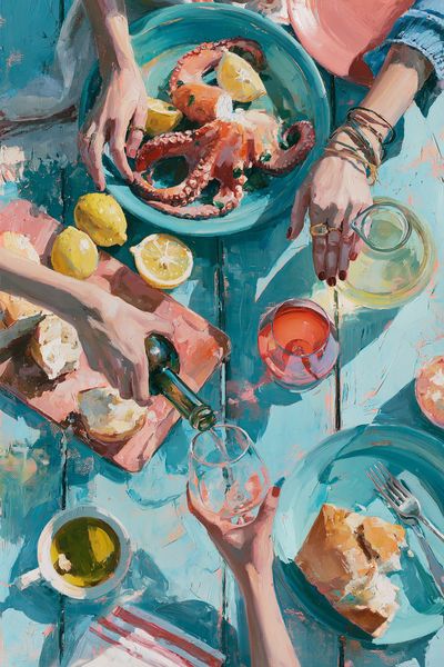 Mediterranean Seafood Table Fine-Art Poster.