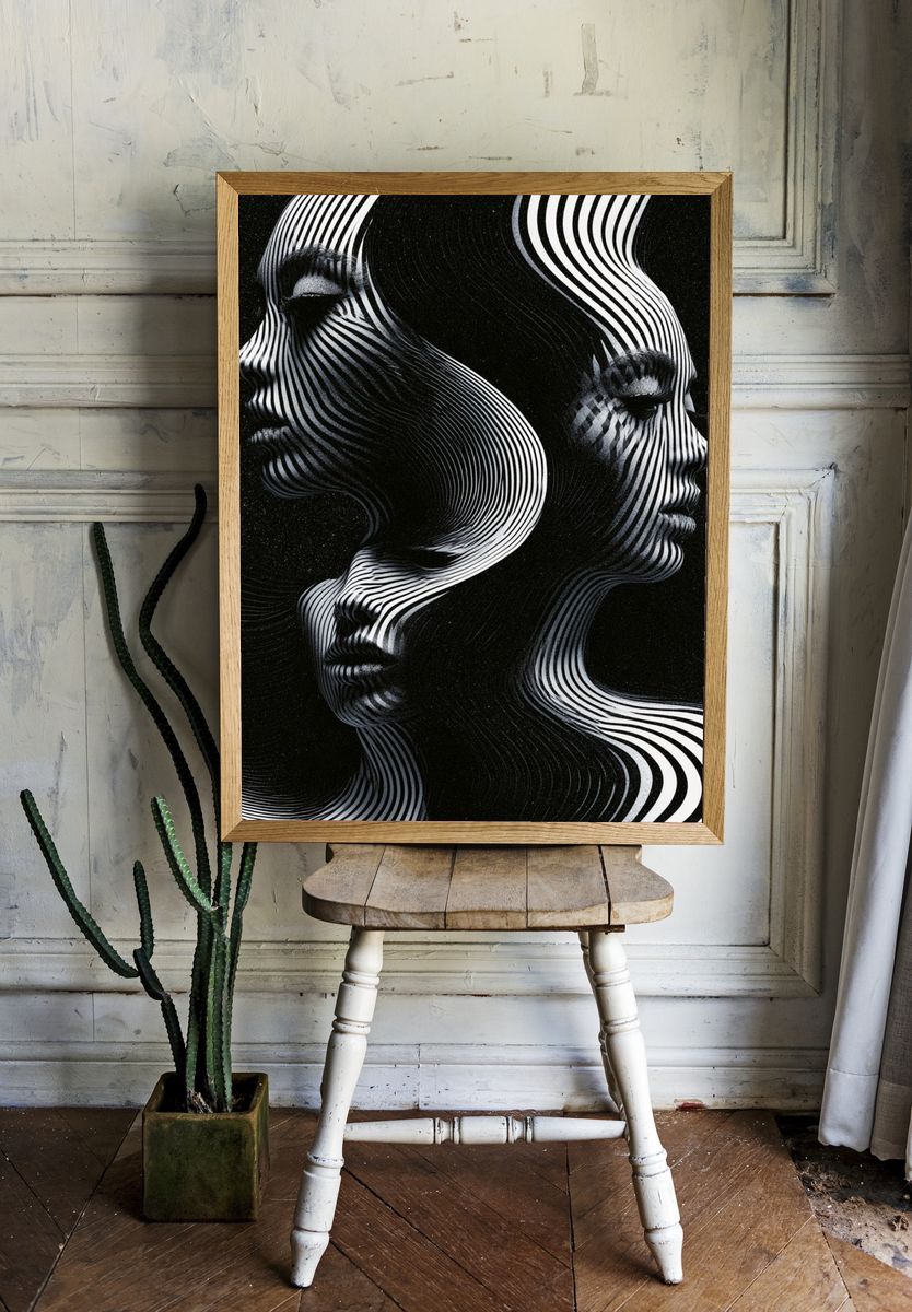 Optical Faces Abstract Print. room preview