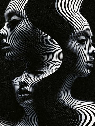 Optical Faces Abstract Print.