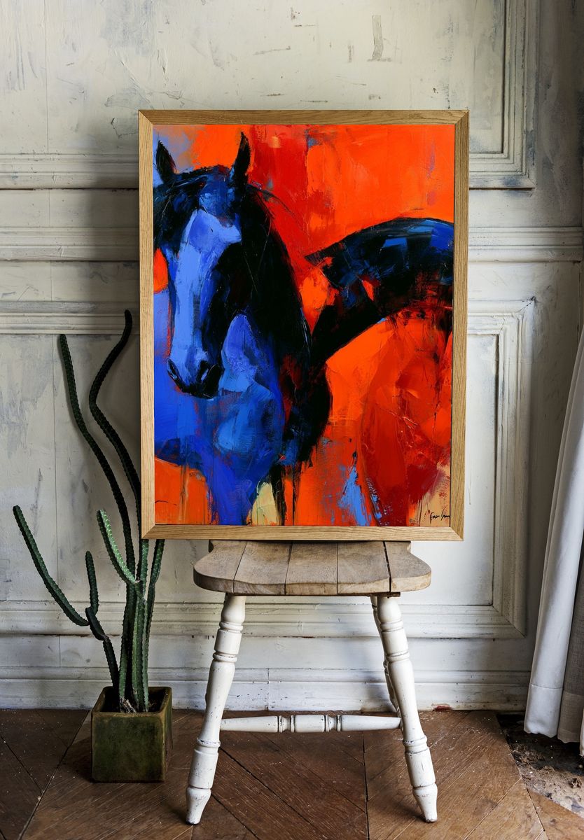 Blue Horse Abstract Print. — room view 1