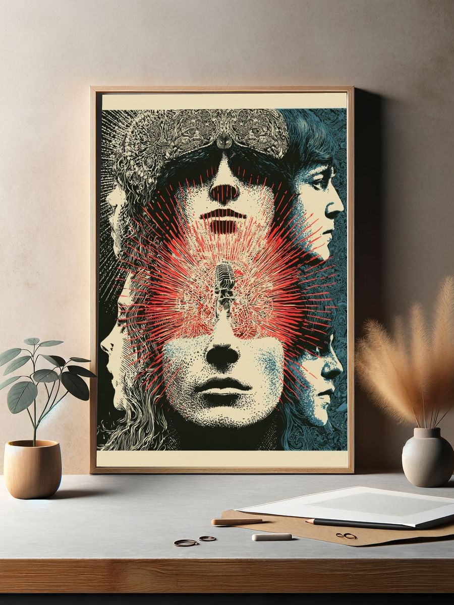 Psychedelic Faces Collage Poster. — room view 2