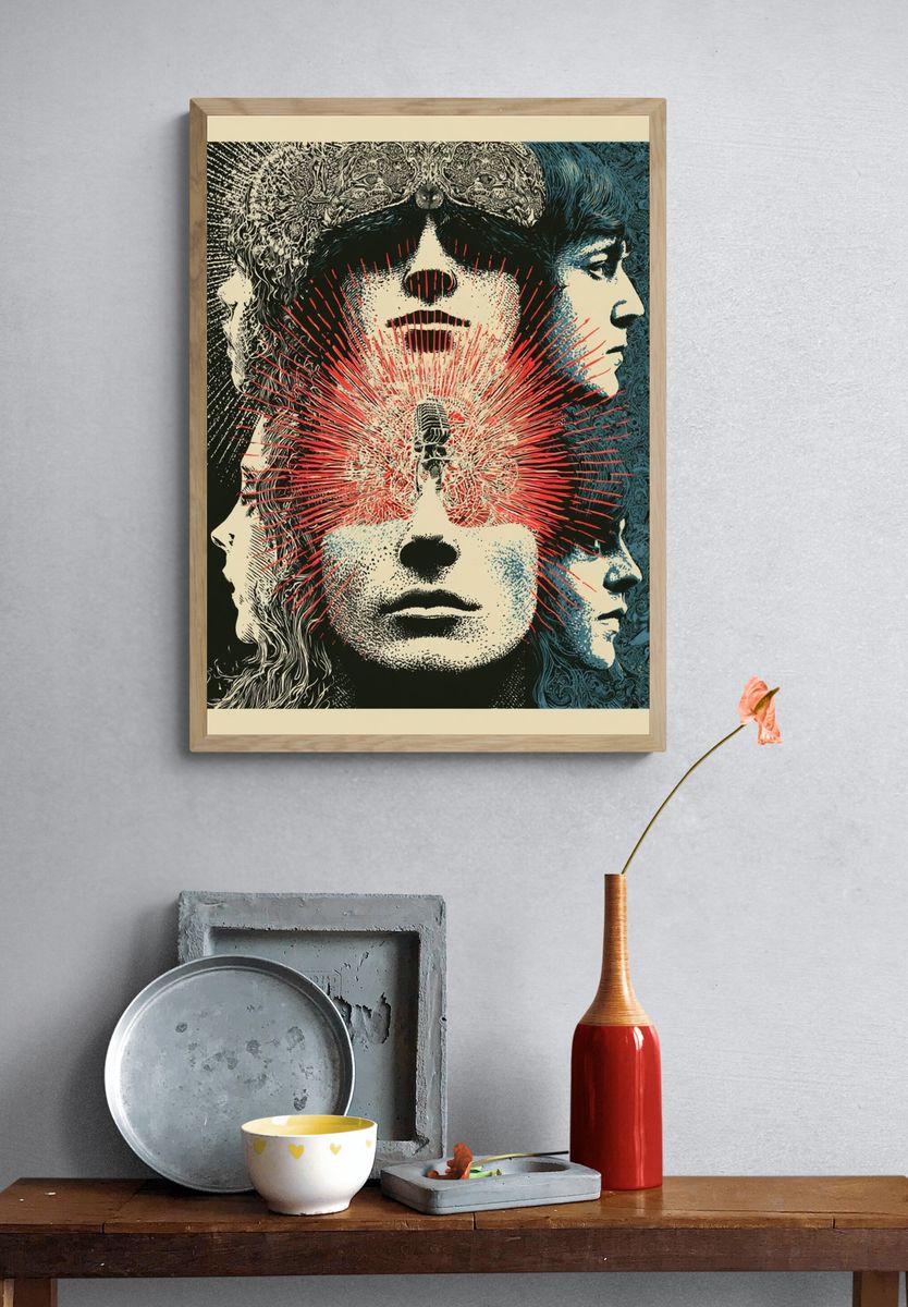 Psychedelic Faces Collage Poster. — room view 3