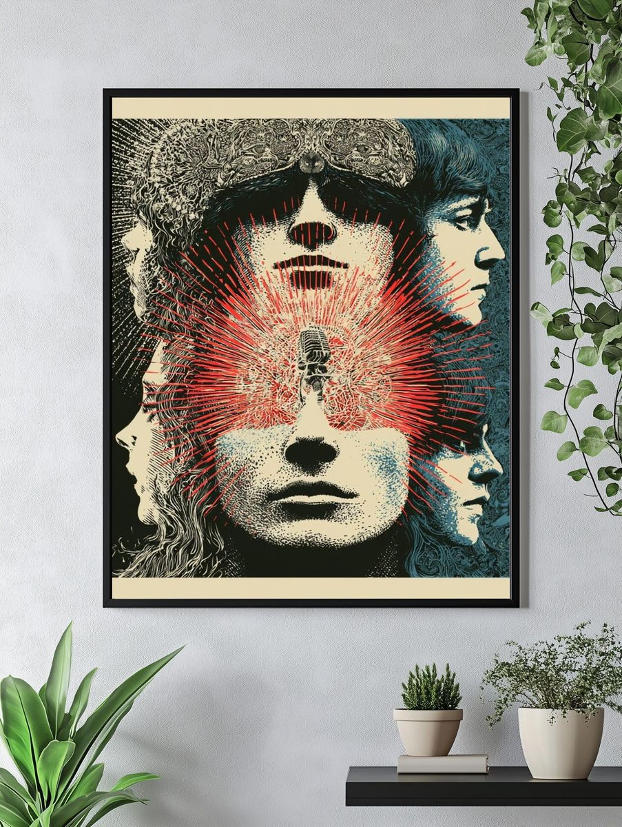 Psychedelic Faces Collage Poster. — room view 4