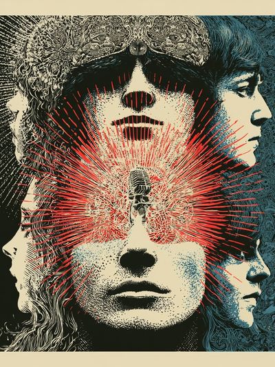 Psychedelic Faces Collage Poster.