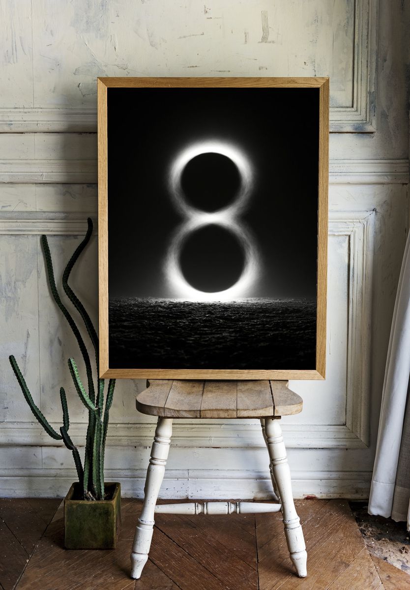 Eclipse Over Dark Sea Print. room preview