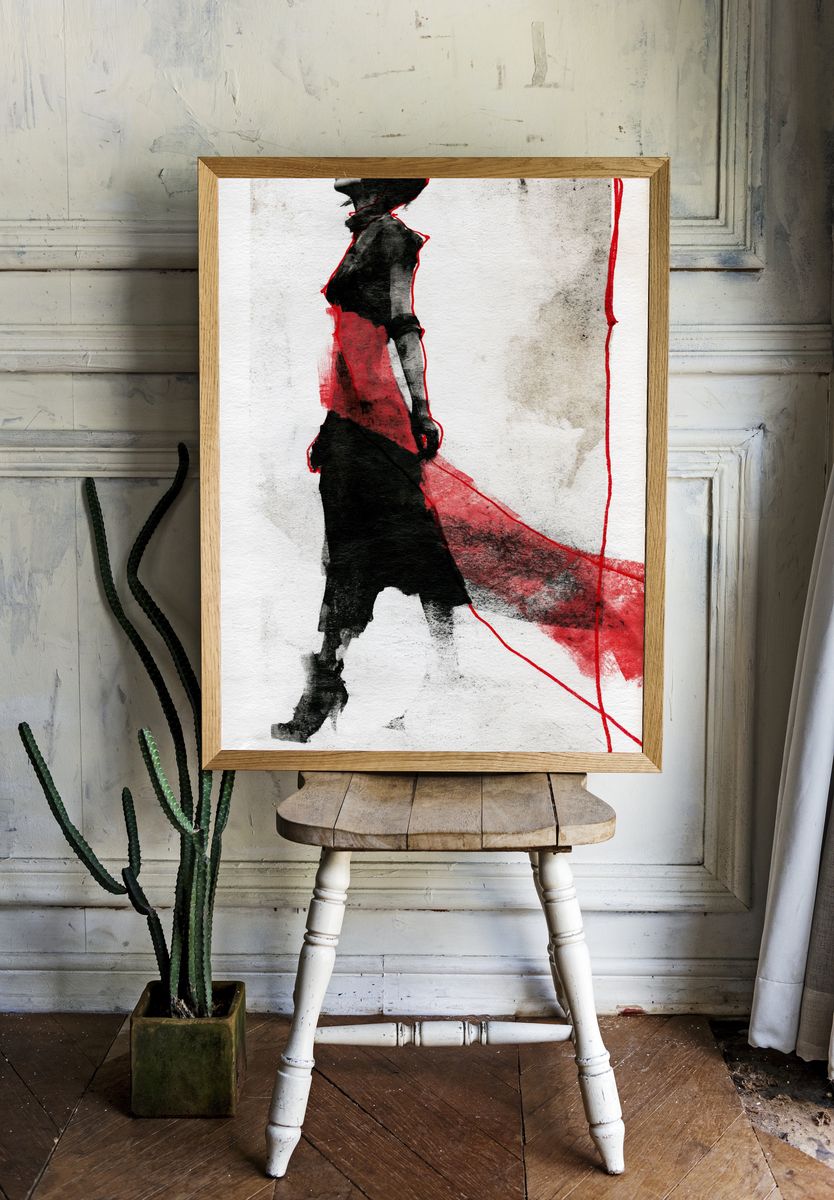 Abstract Figure in Red and Black Poster. room preview