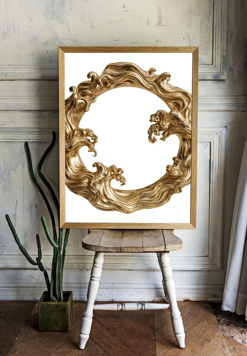 Golden Baroque Wave Frame Poster. room preview
