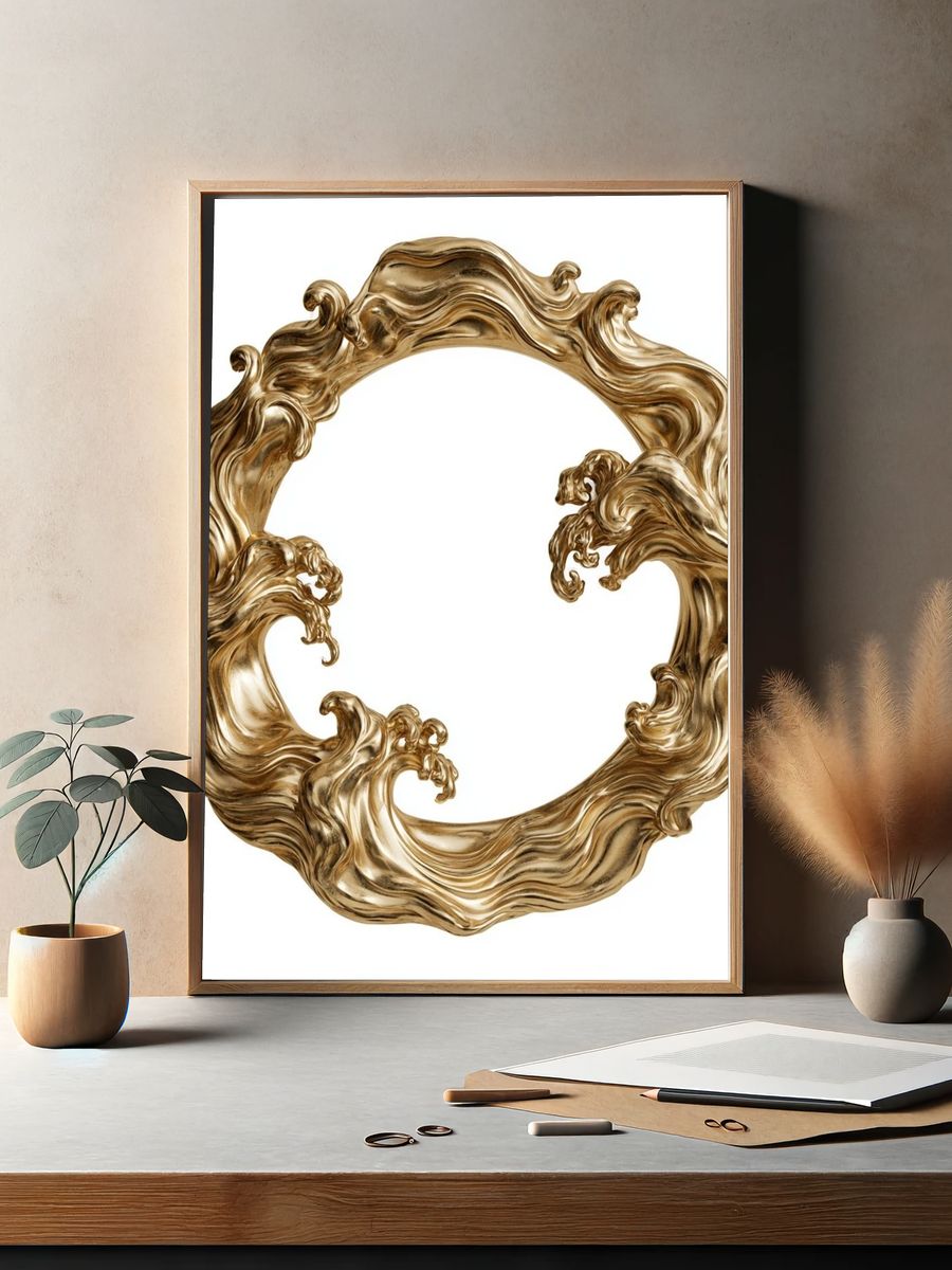 Golden Baroque Wave Frame Poster. — room view 2