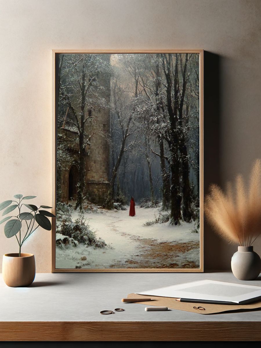 Snowy Forest Castle — Fine-Art Print. — room view 2