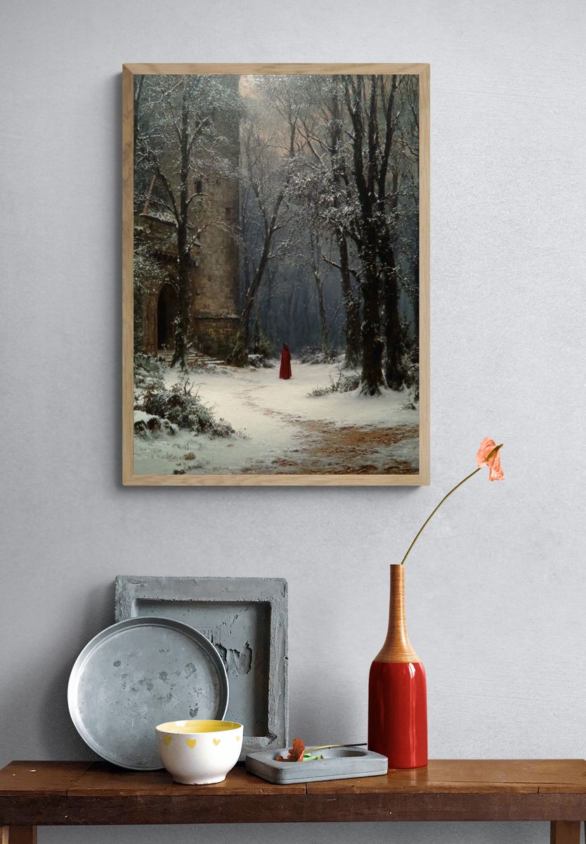 Snowy Forest Castle — Fine-Art Print. — room view 3