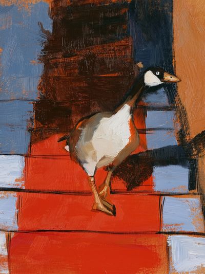 Goose on Red Steps Print.