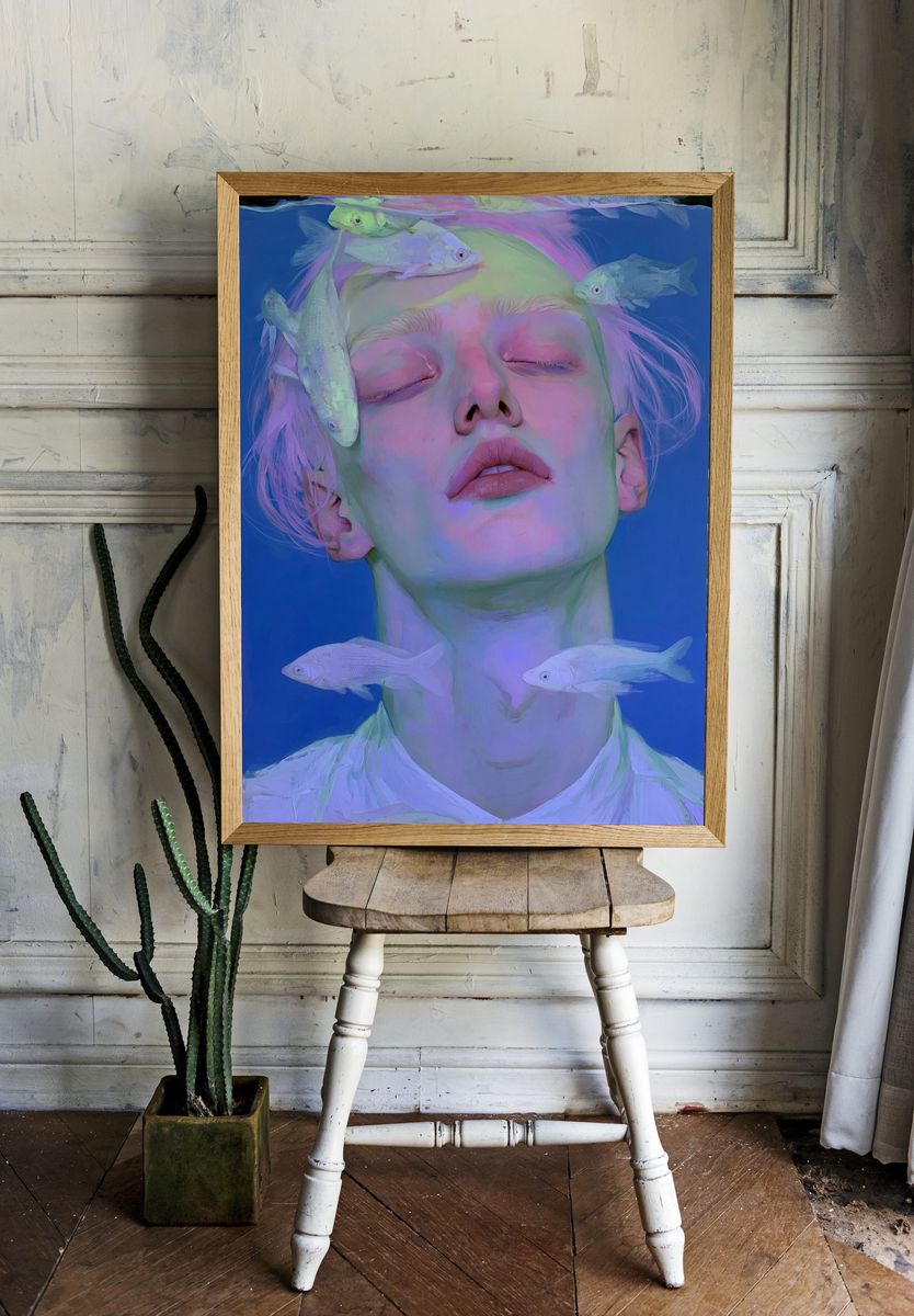 Dreaming Woman with Fish Print. room preview