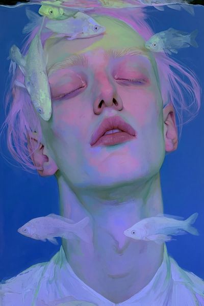 Dreaming Woman with Fish Print.
