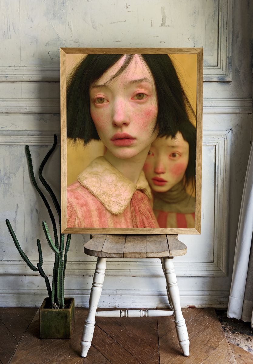 Surreal Twin Portrait Print. room preview