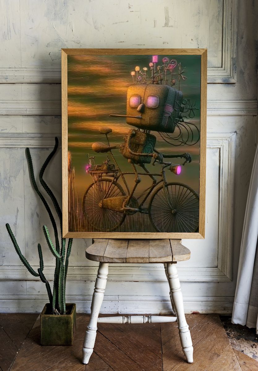 Surreal Bicycle Robot Print. room preview