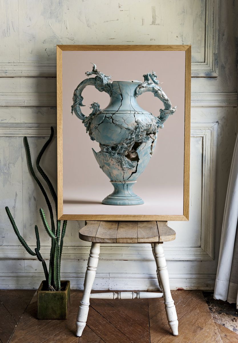 Cracked Ceramic Vase Surrealism Poster. — room view 1