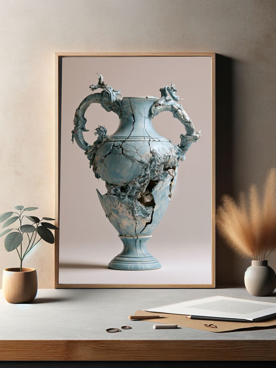 Cracked Ceramic Vase Surrealism Poster. — room view 2