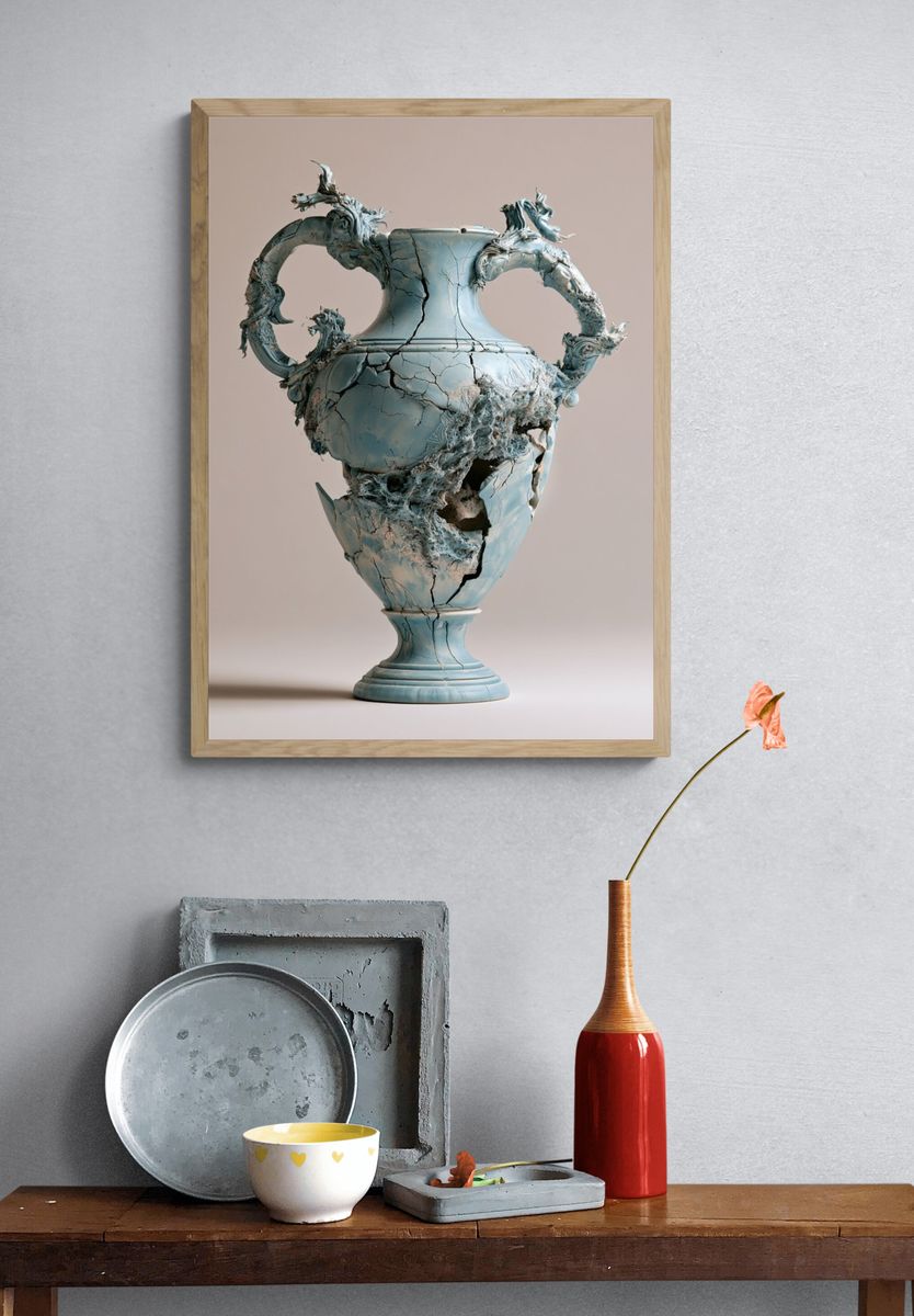 Cracked Ceramic Vase Surrealism Poster. — room view 3