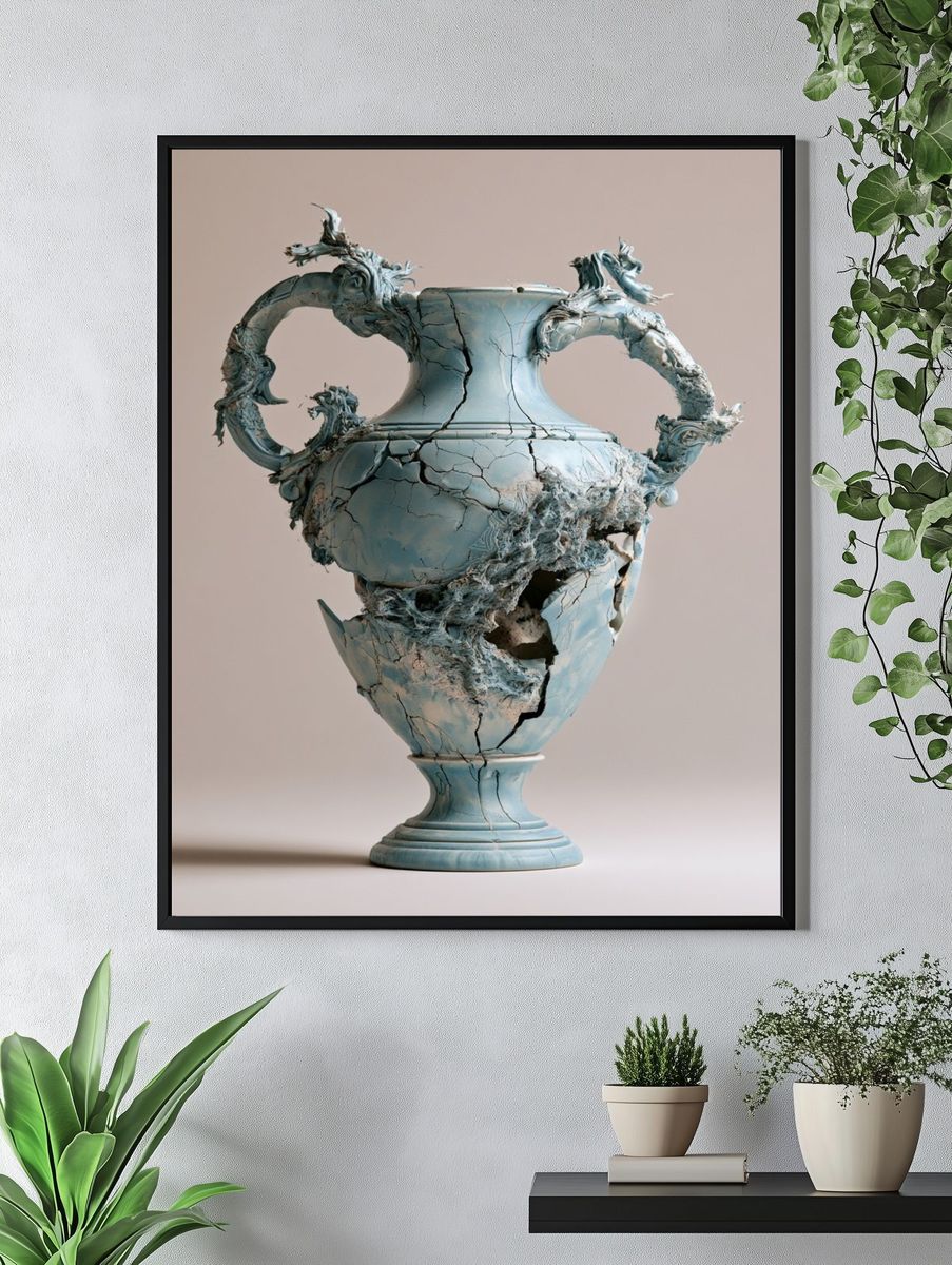Cracked Ceramic Vase Surrealism Poster. — room view 4