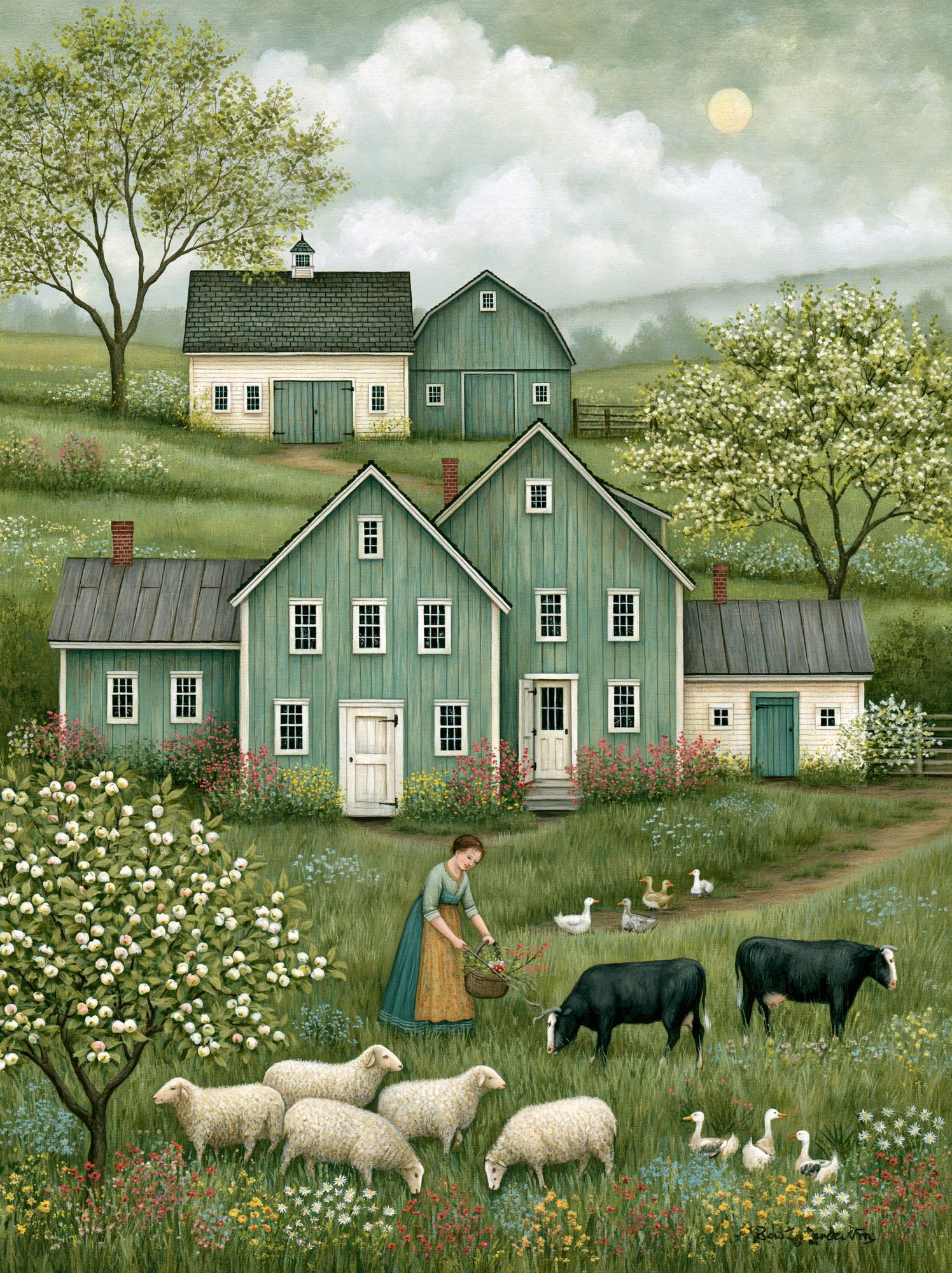 Pastoral Farmhouse Landscape Print. poster detail