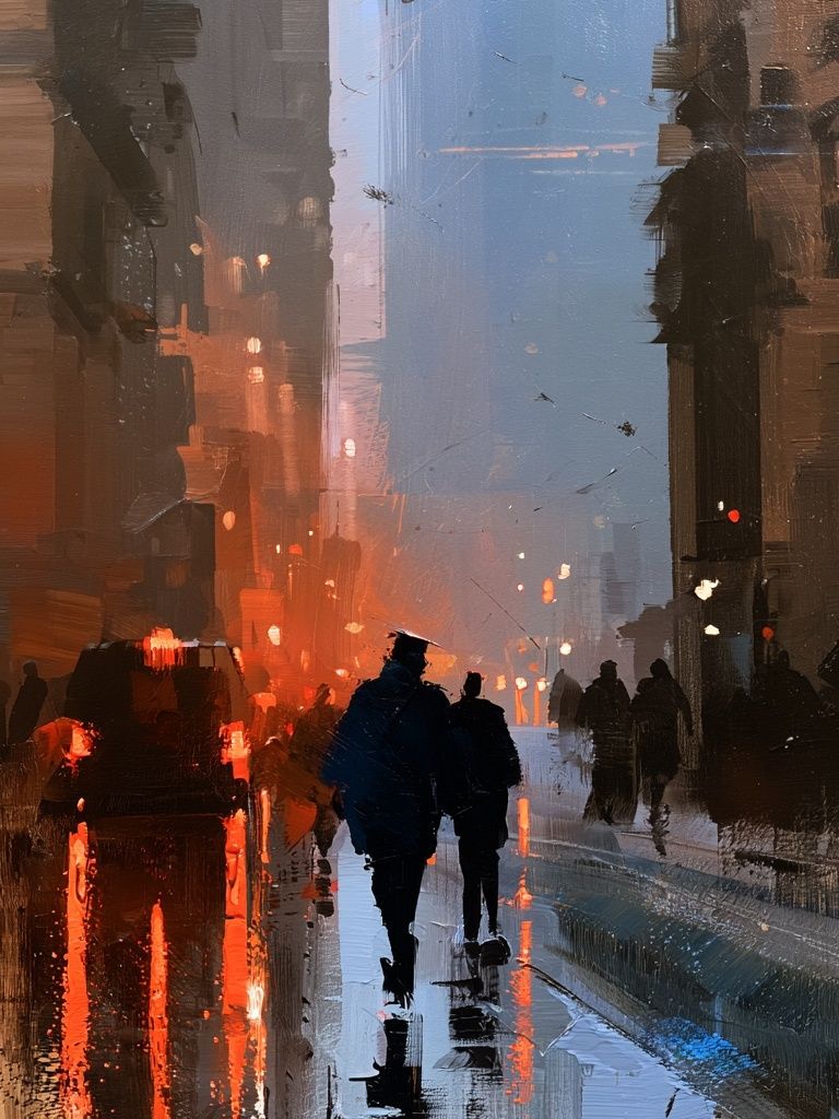 Rainy City Street Fine-Art Print. poster — fine-art art