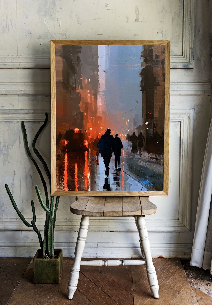 Rainy City Street Fine-Art Print. room preview