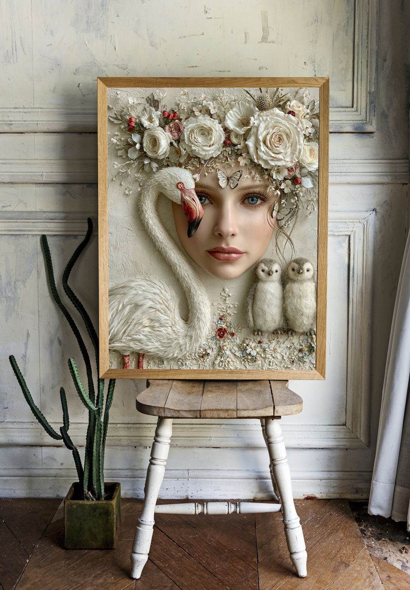 Floral Swan Portrait Print. — room view 1