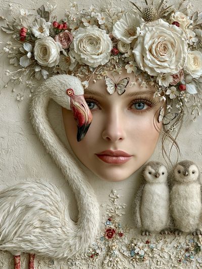 Floral Swan Portrait Print.