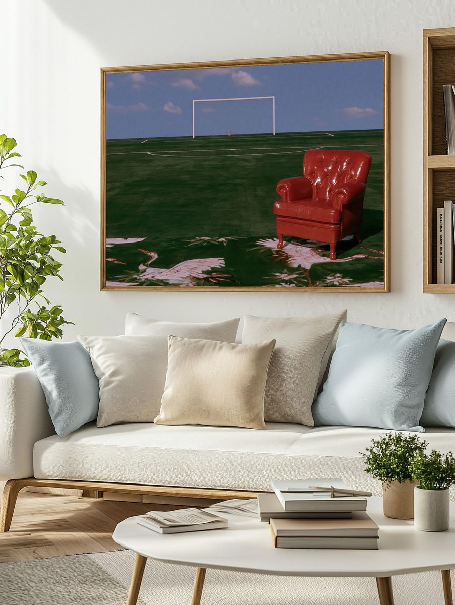 Red Armchair on Field Photography Poster. — room view 2