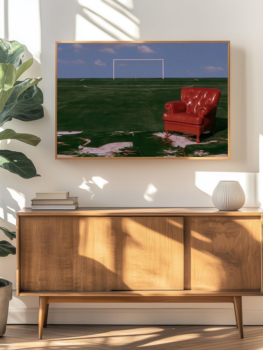 Red Armchair on Field Photography Poster. — room view 3