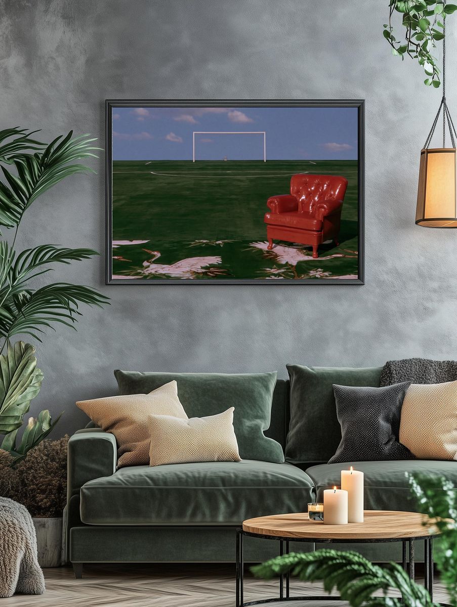 Red Armchair on Field Photography Poster. — room view 4