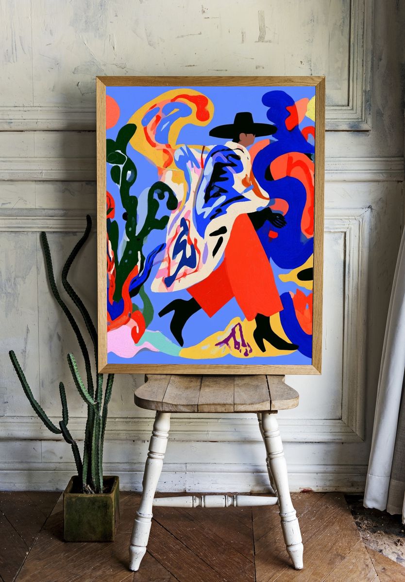 Colorful Cowboy Abstract Print. room preview